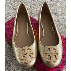 New Tory Burch Claire Ballet Gold Flat